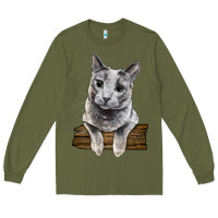 Army Green Russian Blue Cat Face Long Sleeve Tee - LillyAllenDesigns