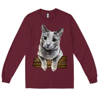 Burgundy Russian Blue Cat Face Long Sleeve Tee - LillyAllenDesigns