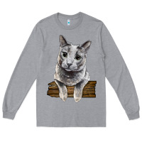 Heather Grey Russian Blue Cat Face Long Sleeve Tee - LillyAllenDesigns