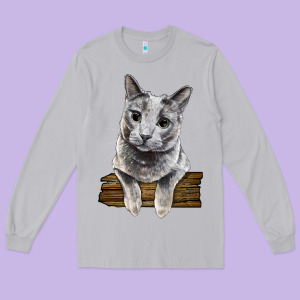 Russian Blue Cat Face Long Sleeve Tee Designed By Lillyallendesigns