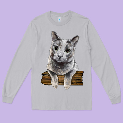 Russian Blue Cat Face Long Sleeve Tee Designed By Lillyallendesigns