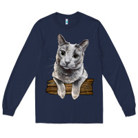 Navy Russian Blue Cat Face Long Sleeve Tee - LillyAllenDesigns