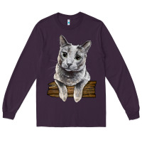 Plum Russian Blue Cat Face Long Sleeve Tee - LillyAllenDesigns