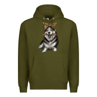 Army Green alaskan husky with bandeau Premium Hoodie - texasbilliewilder