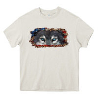 Cream wolf eyes american flag Heavy Core Tee - RanaPortraitStore