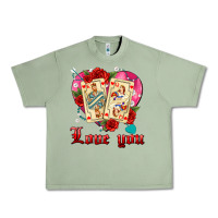 Oil Green love you playing cards roses and pearls Urban Heavy Tee - AdoDesignShop