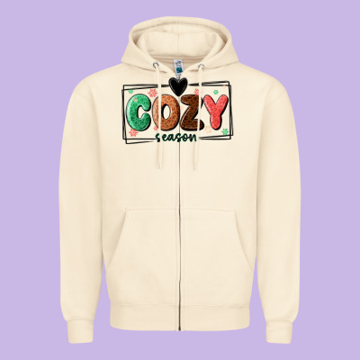Cozy Season Zipper Hoodie Designed By Maliassmallbusiness