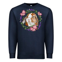 Navy Bunny Face With Floral Wreath Premium Sweatshirt - RanaPortraitStore