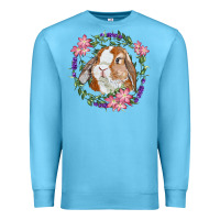 Ocean Blue Bunny Face With Floral Wreath Premium Sweatshirt - RanaPortraitStore