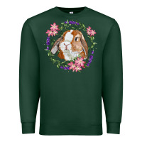 Sports Green Bunny Face With Floral Wreath Premium Sweatshirt - RanaPortraitStore