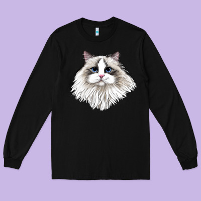 Ragdoll Face Cat Long Sleeve Tee Designed By Lillyallendesigns