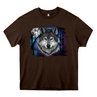 Chocolate Brown wolf and full moon Heavy Core Tee - RanaPortraitStore