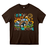 Chocolate Brown country roads take me home Heavy Core Tee - Zillion Design Studio