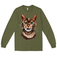 Army Green Bengal Cat Face Long Sleeve Tee - LillyAllenDesigns