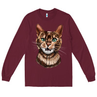 Burgundy Bengal Cat Face Long Sleeve Tee - LillyAllenDesigns