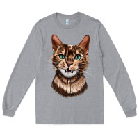 Heather Grey Bengal Cat Face Long Sleeve Tee - LillyAllenDesigns