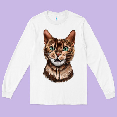 Bengal Cat Face Long Sleeve Tee Designed By Lillyallendesigns