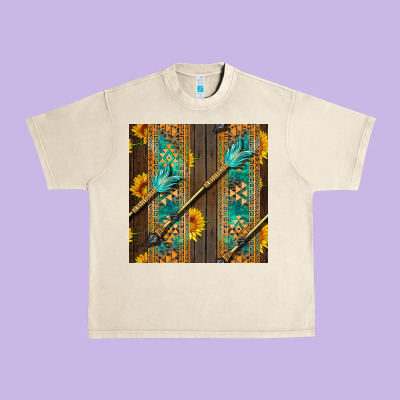 Aztec And Sunflowers Urban Heavy Tee Designed By Bundleandbundleshop