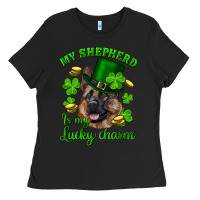 Black st.patrick's day my shepherd is my lucky charm Ladies Tee - RanaPortraitStore