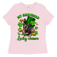 Bubblegum Pink st.patrick's day my shepherd is my lucky charm Ladies Tee - RanaPortraitStore