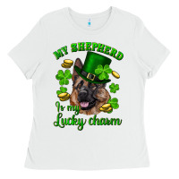 White st.patrick's day my shepherd is my lucky charm Ladies Tee - RanaPortraitStore