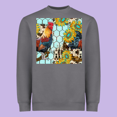 Western Rooster Seamless Pattern Heavyweight Sweatshirt Designed By Bundleandbundleshop