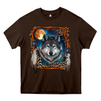 Chocolate Brown wolf and feathers Heavy Core Tee - RanaPortraitStore