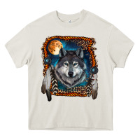 Cream wolf and feathers Heavy Core Tee - RanaPortraitStore