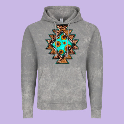 Aztec Leopard Turquoise Sunflower Vintage Hoodie Designed By Jahusdesignshop