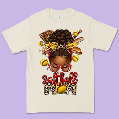 Softball Mom Afro Messy Bun Premium Tee Designed By Texasbilliewilder