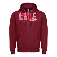 Burgundy love with gnome Zipper Hoodie - NancyCooperArtShop