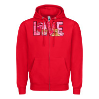Red love with gnome Zipper Hoodie - NancyCooperArtShop