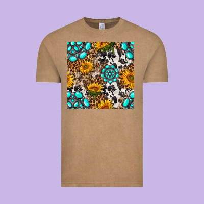 Western Gemstone And Sunflower Seamless Pattern Vintage Tee Designed By Bundleandbundleshop