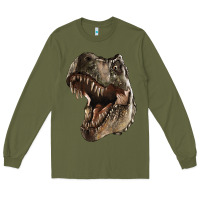 Army Green Tyrannosaurus T Rex Face Long Sleeve Tee - LillyAllenDesigns