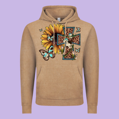 Leopard Cross Sunflower Butterfly Vintage Hoodie Designed By Jahusdesignshop