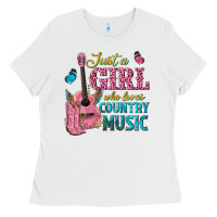 White just a girl who loves country music Ladies Tee - texasbilliewilder