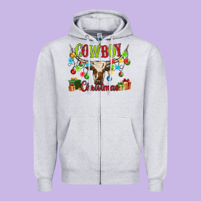 Cowboy Christmas Zipper Hoodie Designed By Maliassmallbusiness