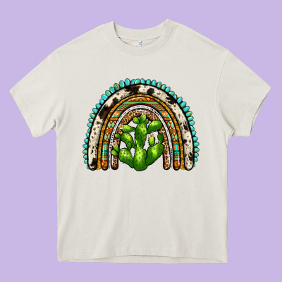 Western Cactus Rainbow Heavy Core Tee Designed By Zillion Design Studio