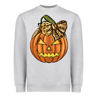 Heather Grey Leopard Ribbon Halloween Pumkin Heavyweight Sweatshirt - JahusDesignShop