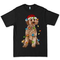 Black cockapoo with christmas lights Premium Tee - RanaPortraitStore