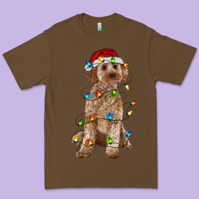 Cockapoo With Christmas Lights Premium Tee Designed By Ranaportraitstore