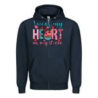 Navy i wear my heart on my sleeve Zipper Hoodie - NancyCooperArtShop