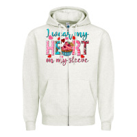 Oatmeal Heather i wear my heart on my sleeve Zipper Hoodie - NancyCooperArtShop