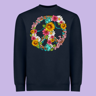 Floral Peace Sign With Gemstone Heavyweight Sweatshirt Designed By Artiststas