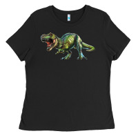 Black t rex dinosaur Ladies Tee - RanaPortraitStore