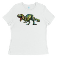 White t rex dinosaur Ladies Tee - RanaPortraitStore
