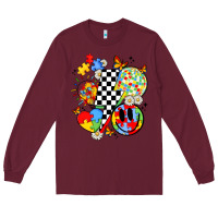 Burgundy retro autism awareness Long Sleeve Tee - JahusDesignShop