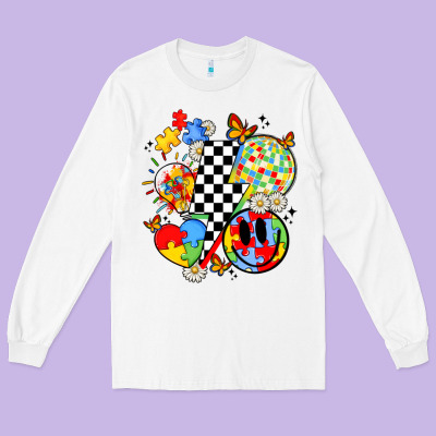 Retro Autism Awareness Long Sleeve Tee Designed By Jahusdesignshop