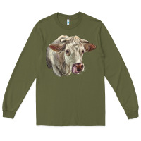 Army Green Charolais Cattle Face Long Sleeve Tee - LillyAllenDesigns