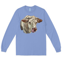 Colony Blue Charolais Cattle Face Long Sleeve Tee - LillyAllenDesigns